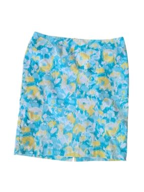 Talbots Blue Yellow Floral Pencil Skirt 14